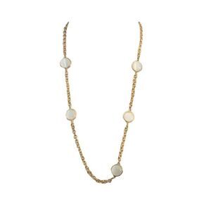 Vintage Monet Necklace Gold Chain Imitation Mabe Pearl Resin Discs Signed